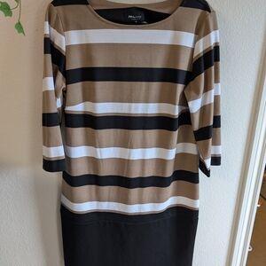 Ronni Nicole Striped Mini Dress - Black, White, and Brown